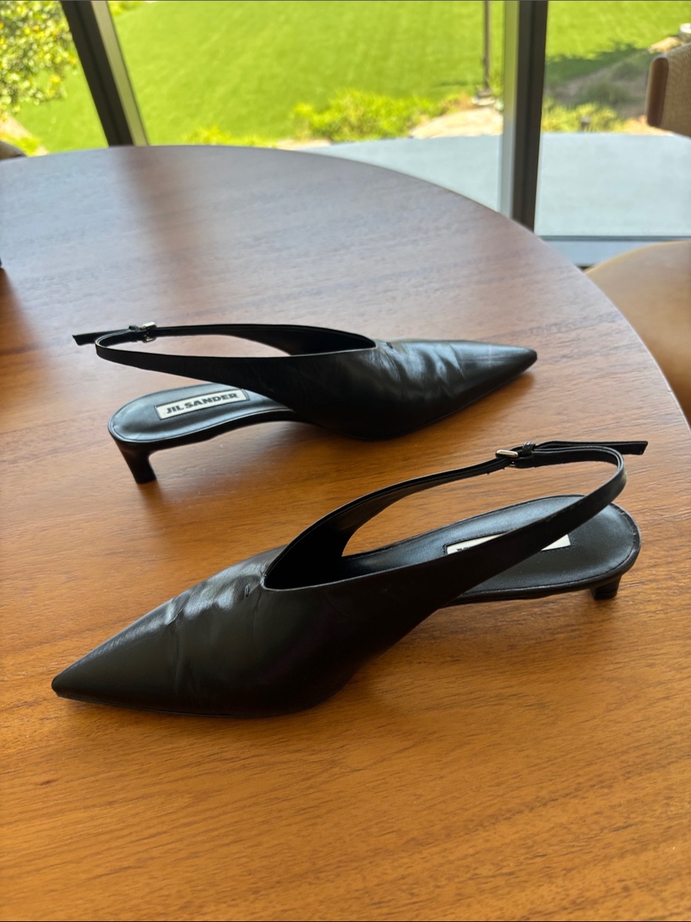 Jil Sander Black Leather Pointed Slingback Heels - Picture 5 of 7
